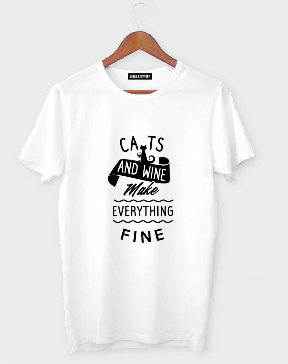 ФУТБОЛКА CATS and WINE make everything fine ФУТБОЛКА CATS and WINE make everything fine